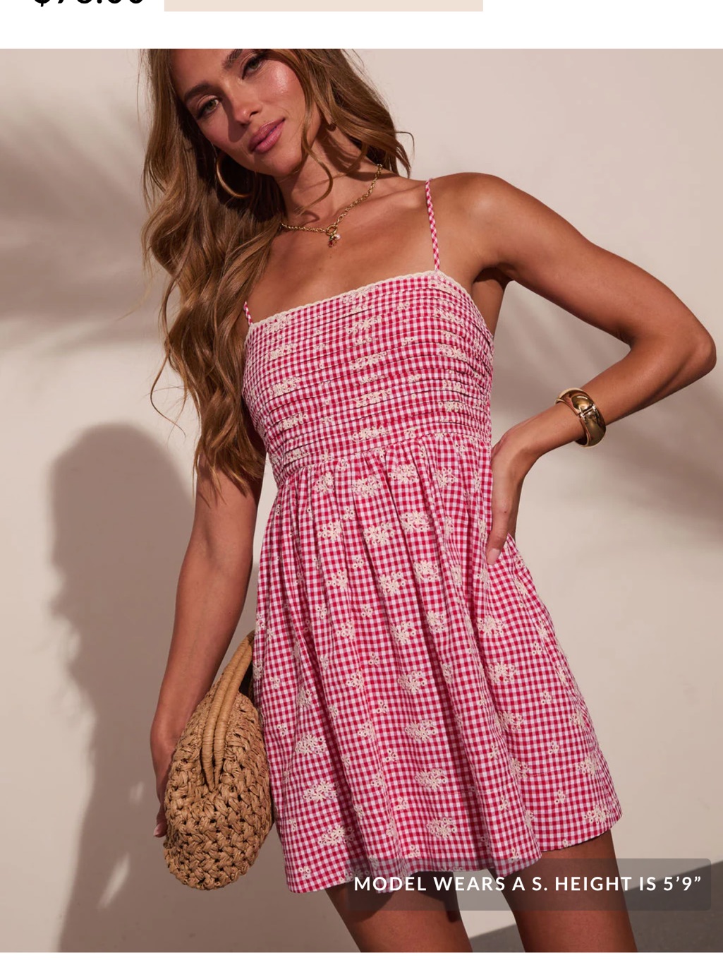 Vici Red Gingham Mini Dress With White Floral Print